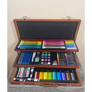 ArtSkills Premium Artist Case 3 Tier Wooden Box Art Supply Set Pencils Pastels